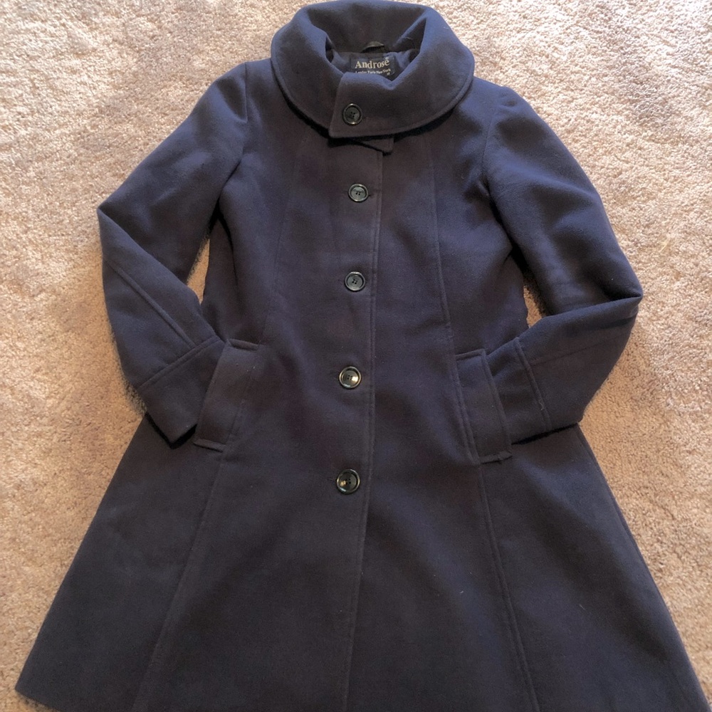 Navy blue wool lined coat